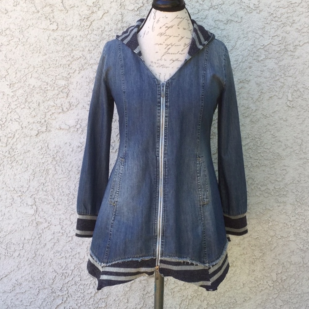 Mesmerize Blue Denim Jean Jacket With Hood and Sweater Layered Look 🧥